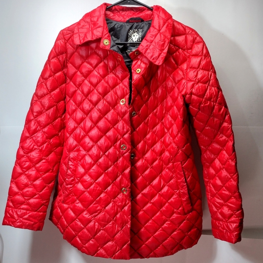 Anne Klein Red Quilted Puffer Coat l Down And Waterfowl Stuffed l